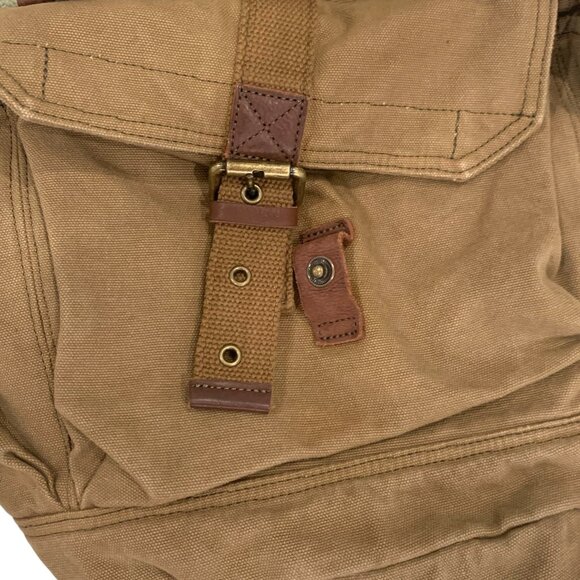 Classic Rucksack Canvas Large Backpack- Tan Unisex - Canvas Bag w/ Leather Trim - Picture 14 of 15